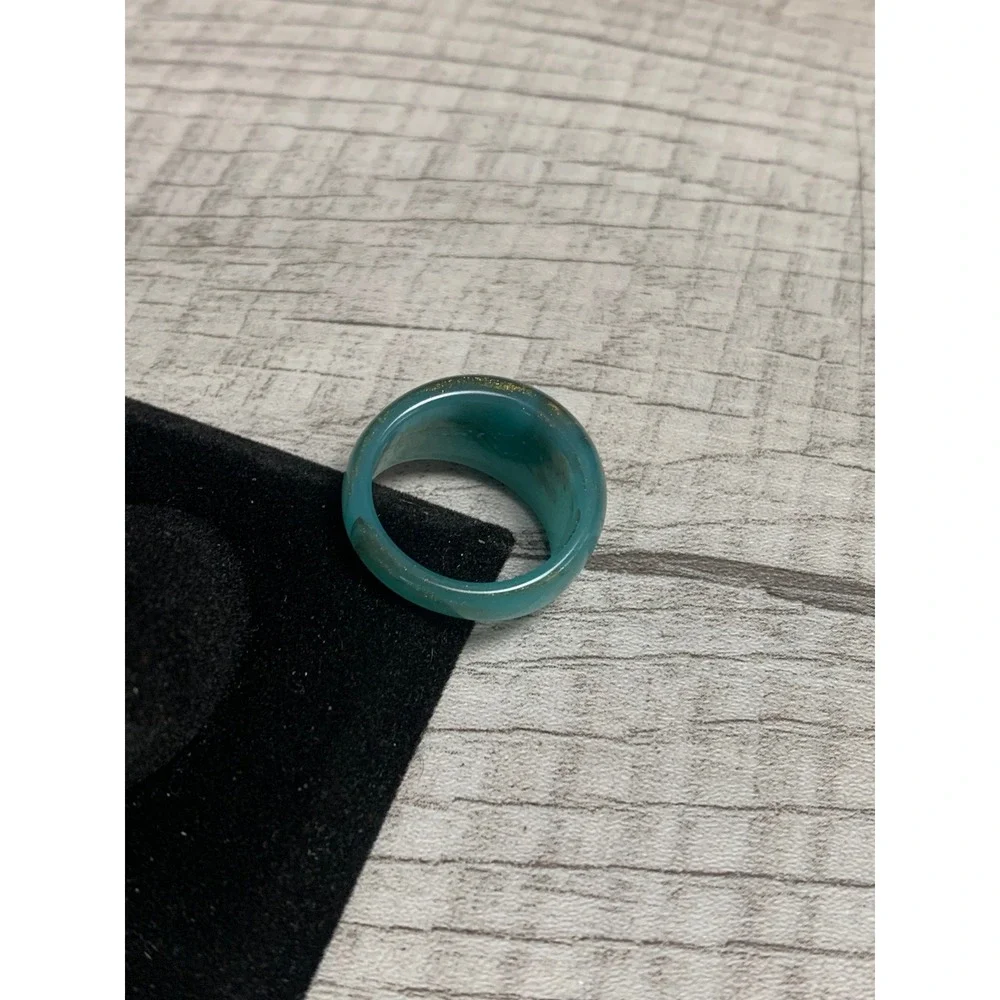 Teal Resin Dome Ring with Gold Flakes Chunky Statement Band Size 8.25 Turquoise